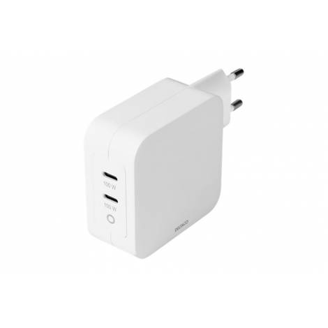 Deltaco USB-C wall charger, GaN technology, 2x USB-C PD, total 100 W USBC-GAN03