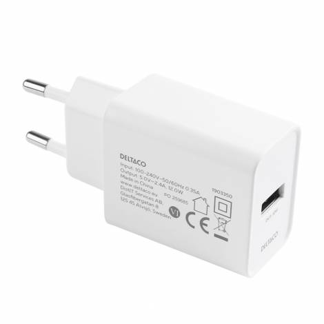 DELTACO USB Wall Charger 12W, 5V/2,4 A, Λευκός GNG-WALL12W