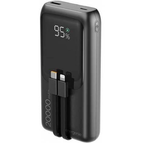 ENERGENIE 20W FAST CHARGING POWER BANK WITH INTEGRATED CABLES 20000 MAH BLACK