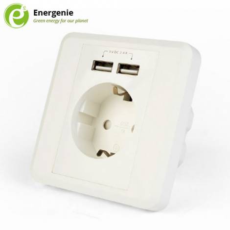 ENERGENIE AC WALL SOCKET WITH 2 PORT USB CHARGER 2,4A WHITE (072-01-001109)