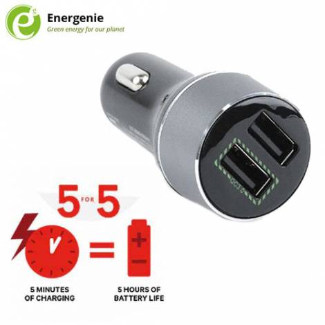 ENERGENIE QUICK CHARGER 3.0 2 PORT USB CAR CHARGER BLACK (072-01-000742)