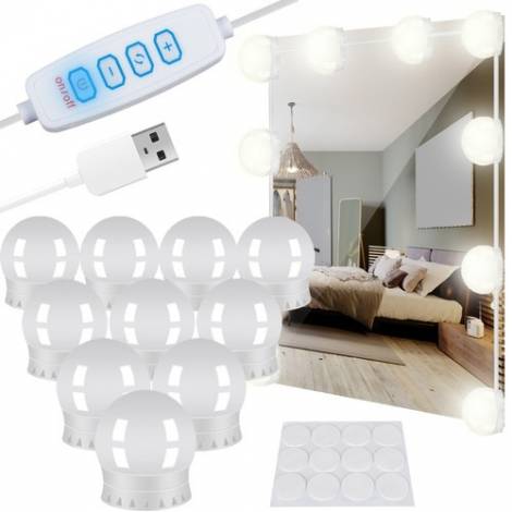 Φωτάκια LED για Καθρέπτη Μακιγιάζ USB 6W 5V 10 Φωτάκια σε Σειρά Ρυθμιζόμενο Λευκό 00018910