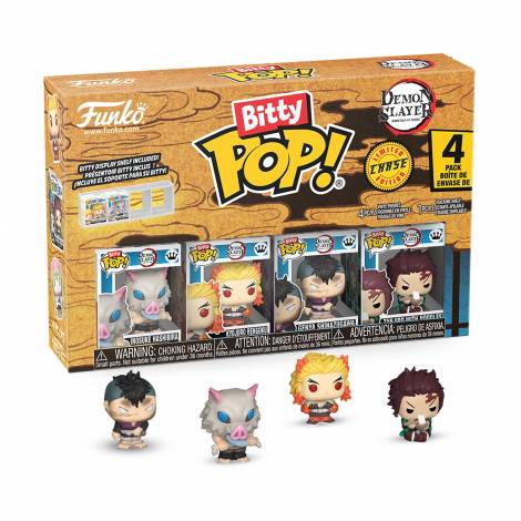 Funko Bitty Pop! 4-Pack: Demon Slayer- Inosuke Hashibira - Kyojuro Rengoku - Genya Shinazugawa - Tanjiro with Noodles* Vinyl Figures