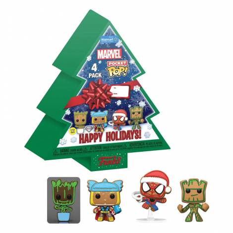 Funko Pocket Pop! 4-Pack Marvel - Happy Holidays Tree Box (Glows in the Dark) (Diamond Collection) Vinyl Figures Keychain