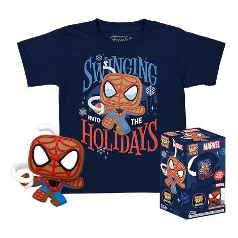 Funko Pocket Pop!  Tee (Child): Marvel - Gingerbread Spider-Man (Special Edition) Bobble-Head Vinyl Figure  T-Shirt (L)
