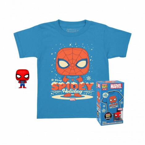 Funko Pocket Pop!  Tee (Child): Marvel - Holiday Spiderman Vinyl Figure  T-Shirt (L)