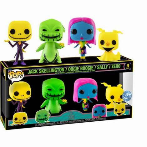 Funko Pop! 4-Pack: Disney - The Nightmare Before Christmas - Jack Skellington / Oogie Boogie / Sally / Zero (Special Edition) (Blacklight) Vinyl Figures