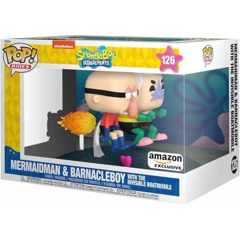 Funko Pop! Rides Deluxe: Spongebob Squarepants – Mermaid Man & Barnacle Boy with The Invisible Boatmobile #126 Vinyl Figure