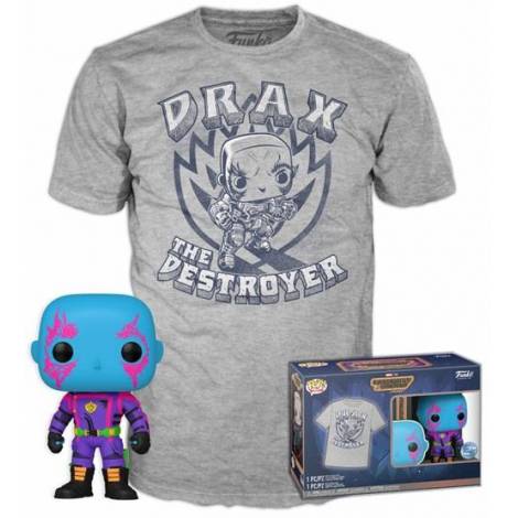 Funko Pop!  Tee (Adult): Guardians of the Galaxy - Drax (Blacklight) (Special Edition) Vinyl Figure and T Shirt (L)