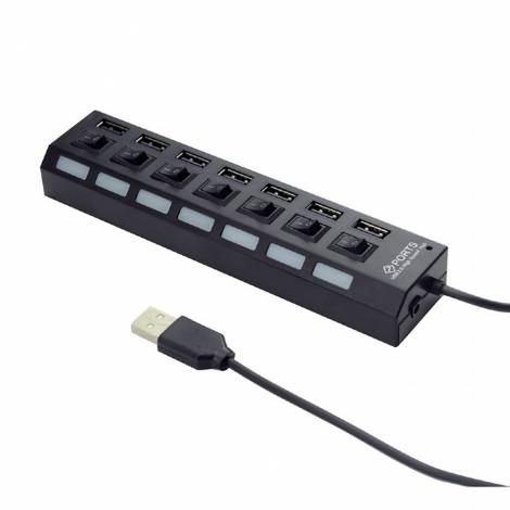 GEMBIRD USB2.0 7-PORT HUB WITH SWITCHES POWER ADAPTER BLACK