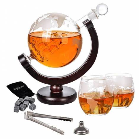 Globe Decanter Set - Μοναδικό Σετ Καράφας και Ποτηριών με Υφή Υδρογείου