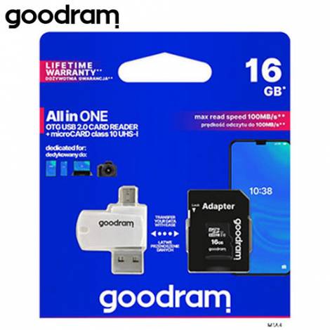 GOODRAM 4-IN-1 MICROSD 16GB+CARD READER+OTG+ADAPTER CL10 M1A4