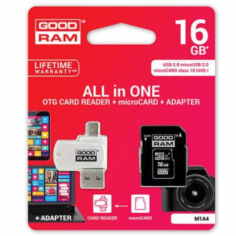 GOODRAM 4-IN-1 MICROSD 16GB+CARD READER+OTG+ADAPTER CL4