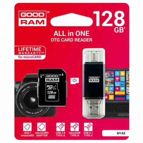 GOODRAM ALL IN ONE 128GB MICRO CARD CL10 UHS I +CARD READER TYPE C M1A5