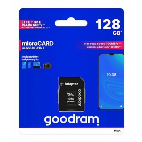 GOODRAM κάρτα μνήμης M1AA microSDΧC UHS-1, 128GB, Class 10 (M1AA-1280R12)