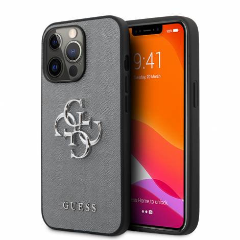 Guess “4G Logo Collection” Hard Case PU Leather Θήκη προστασίας από δερματίνη – iPhone 13 Pro Max (Γκρι)