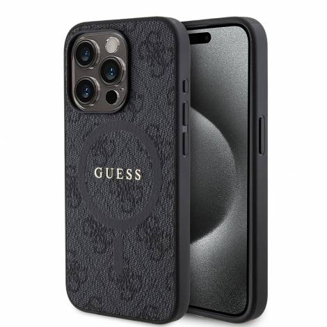 Guess “4G Logo Collection” MagSafe Ring Stand Hard Case Θήκη προστασίας από δερματίνη – iPhone 15 Pro (Μαύρο – GUHMP15LG4GFRK)