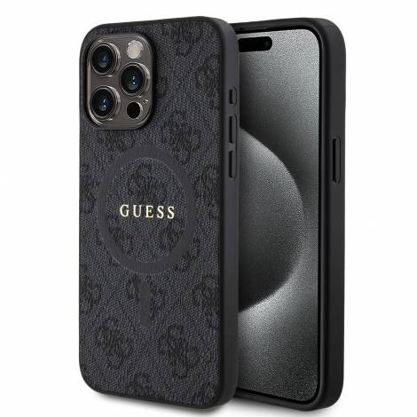 Guess “4G Logo Collection” MagSafe Ring Stand Hard Case Θήκη προστασίας από δερματίνη – iPhone 15 Pro Max (Μαύρο – GUHMP15XG4GFRK)