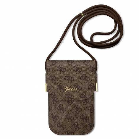 Guess “4G Logo Collection” Script Metal Logo Pouch with cord Τσαντάκι κατάλληλο για smartphone Small / Medium (170x95mm) με κορδονάκι (Brown – GUOWBP4SNSW)