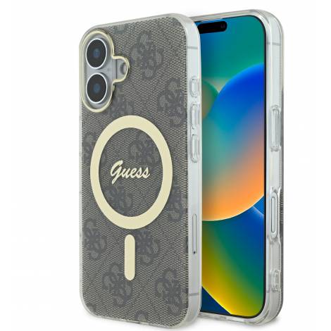 Guess “4G Logο” Hard Case Ημιδιάφανη Θήκη προστασίας από σκληρό πλαστικό – iPhone 16 (Διάφανο/Καφέ – GUHMP16SH4STW)