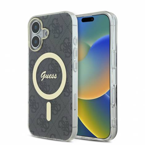 Guess “4G Logο” Hard Case Ημιδιάφανη Θήκη προστασίας από σκληρό πλαστικό – iPhone 16 (Διάφανο/Μαύρο – GUHMP16SH4STK)