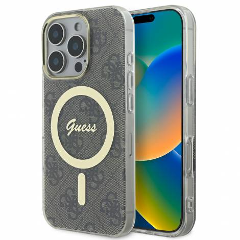 Guess “4G Logο” Hard Case Ημιδιάφανη Θήκη προστασίας από σκληρό πλαστικό – iPhone 16 Pro Max (Διάφανο/Καφέ – GUHMP16XH4STW)