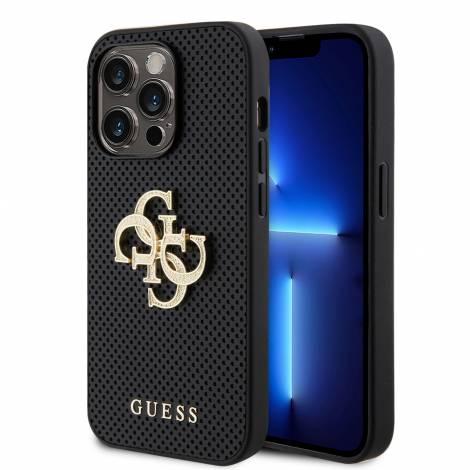 Guess “4G Metal Logo Collection” Perforated PU Leather Case Θήκη προστασίας από δερματίνη – iPhone 14 Pro Max (Μαύρο – GUHCP14XPSP4LGK)