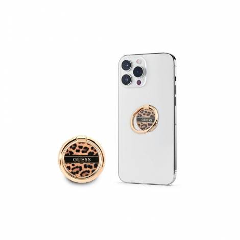 Guess 4G Ring Stand Μοντέρνο Pop Holder για smartphone σε χρυσό/leopard