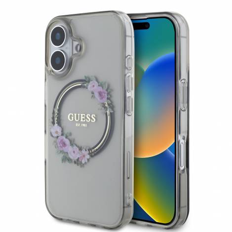 Guess “Flower Wreath” Hard Case Θήκη προστασίας από σκληρό πλαστικό – iPhone 16 (Μαύρο – GUHMP16SHFWFCK)