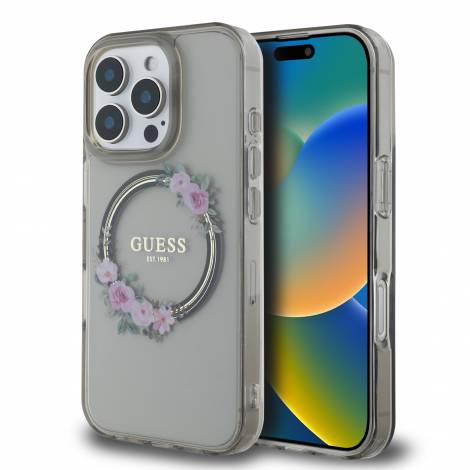 Guess “Flower Wreath” Hard Case Θήκη προστασίας από σκληρό πλαστικό – iPhone 16 Pro (Μαύρο – GUHMP16LHFWFCK)