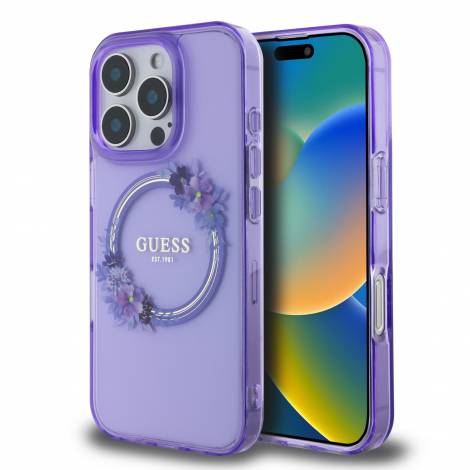 Guess “Flower Wreath” Hard Case Θήκη προστασίας από σκληρό πλαστικό – iPhone 16 Pro (Μωβ – GUHMP16LHFWFCU)