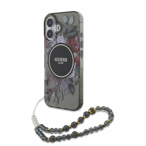 Guess “Flowers with Pearl Strap” Hard Case Θήκη προστασίας από σκληρό πλαστικό – iPhone 16 (Μαύρο – GUHMP16SHFWBRCESK)