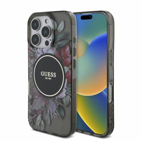 Guess “Flowers with Pearl Strap” Hard Case Θήκη προστασίας από σκληρό πλαστικό – iPhone 16 Pro (Μαύρο – GUHMP16LHFWBRCESK)