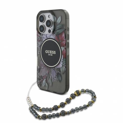 Guess “Flowers with Pearl Strap” Hard Case Θήκη προστασίας από σκληρό πλαστικό – iPhone 16 Pro Max (Μαύρο – GUHMP16XHFWBRCESK)