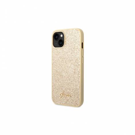 Guess Glitter Flakes Case with Ikonik Patch and Vintage Script Logo Θήκη προστασίας από σιλικόνη – iPhone 14 Pro Max (Glitter Gold)