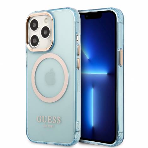 Guess “Gold Outline Collection” MagSafe Hard Case Θήκη προστασίας από σκληρό πλαστικό – iPhone 13 Pro Max (Μπλε – GUHMP13XHTCMB)