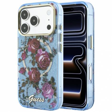 Guess IML Glitter Blossom Roses Case for iPhone 18 Pro / 17 Pro – Glitter Blue – Θήκη Προστασίας για iPhone 18 Pro / 17 Pro σε Μπλε Glitter Χρώμα