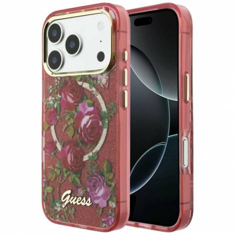 Guess IML Glitter Blossom Roses Case for iPhone 18 Pro Max / 17 Pro Max – Burgundy – Θήκη Προστασίας για iPhone 18 Pro Max / 17 Pro Max σε Μπορντό Χρώμα