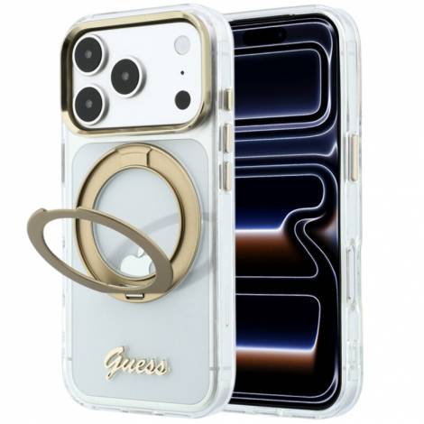 Guess IML Ring Stand 360 Script Metal Logo Case for iPhone 18 Pro / 17 Pro – Transparent – Θήκη Προστασίας για iPhone 18 Pro / 17 Pro σε Διάφανο Χρώμα