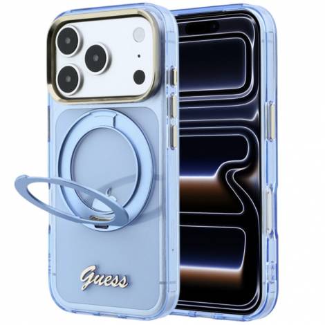 Guess IML Ring Stand 360 Script Metal Logo MagSafe Case for iPhone 18 Pro / 17 Pro – Light Blue – Θήκη Προστασίας για iPhone 18 Pro / 17 Pro σε Ανοιχτό Μπλε Χρώμα