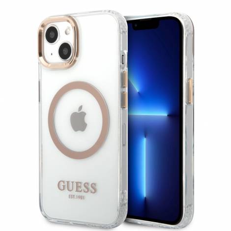 Guess “Metal Outline Collection” MagSafe Hard Case Θήκη προστασίας από σκληρό πλαστικό – iPhone 13 (Χρυσό – GUHMP13MHTRMD)