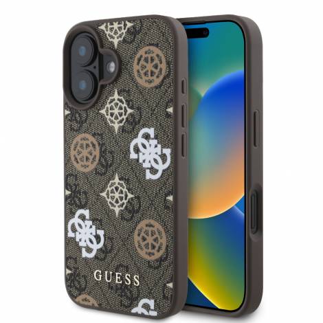 Guess “Peony on 4G Background Collection” Hard Case Θήκη προστασίας από σκληρό πλαστικό – iPhone 16 (Καφέ  – GUHMP16SP4PWPW)