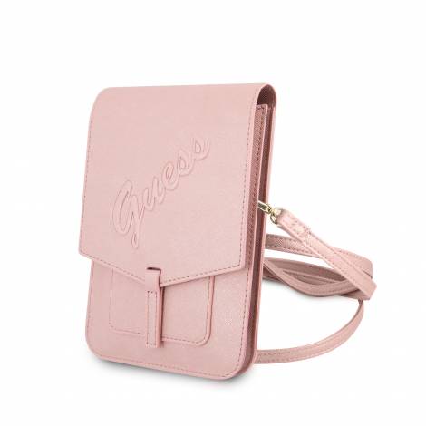 Guess Saffiano Script Logo Bag Τσαντάκι clutch κατάλληλο για smartphone (Pink - GUWBRSAVSPI)
