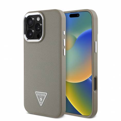 Guess “Triangle Logo” Grained PU Case Θήκη προστασίας από δερματίνη – iPhone 16 Pro (Καφέ – GUHMP16LPGTSPSW)