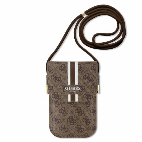 Guess “US Wallet 4G Stripes” Pouch with cord Τσαντάκι κατάλληλο για smartphone Small / Medium (170x95mm) με κορδονάκι (Καφέ – GUOWBP4RPSW)