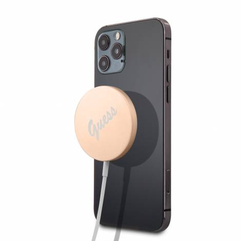 Guess Vintage Script Logo Wireless Qi Charger Pad Μοντέρνος Ασύρματος Φορτιστής Qi 15W για smartphone σε χρυσό