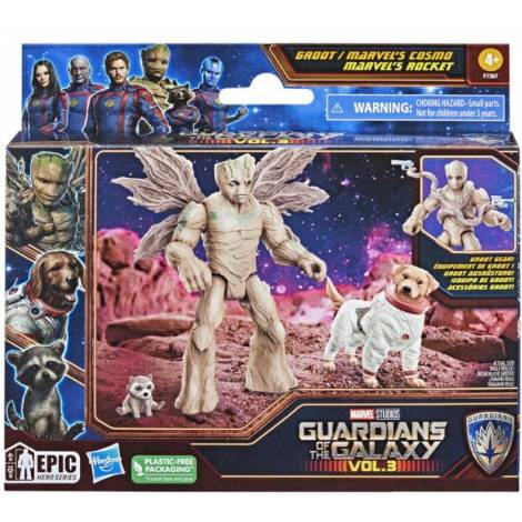 Hasbro Marvel Guardians of the Galaxy Vol.3: Epic Hero Series - Groot / Marvels Cosmo / Marvels Rocket Action Figures (4) (F7367)