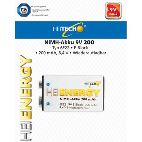 HEITECH RECHARGEABLE BATTERY 6F22/9V/E-BLOCK 200mAh 1PCS