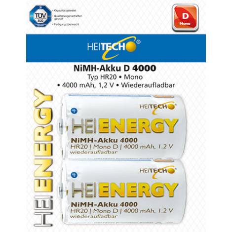 HEITECH RECHARGEABLE BATTERY HR20/MONO/D 4000mAh 2PCS