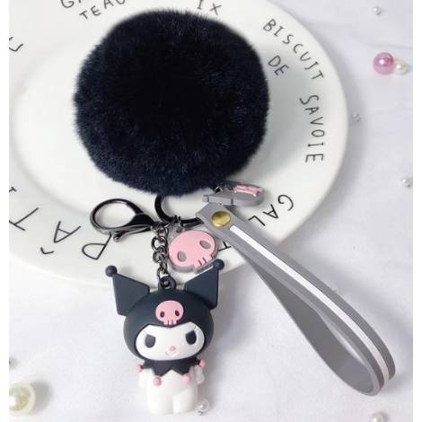 Hello Kitty Sanrio Kuromi  Keychains with Fluffy Fur Ball